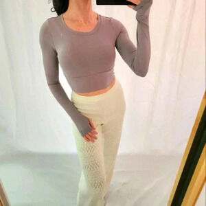 SHEIN Mochi maroon crop top long sleeve purple workout yoga running gym crewneck